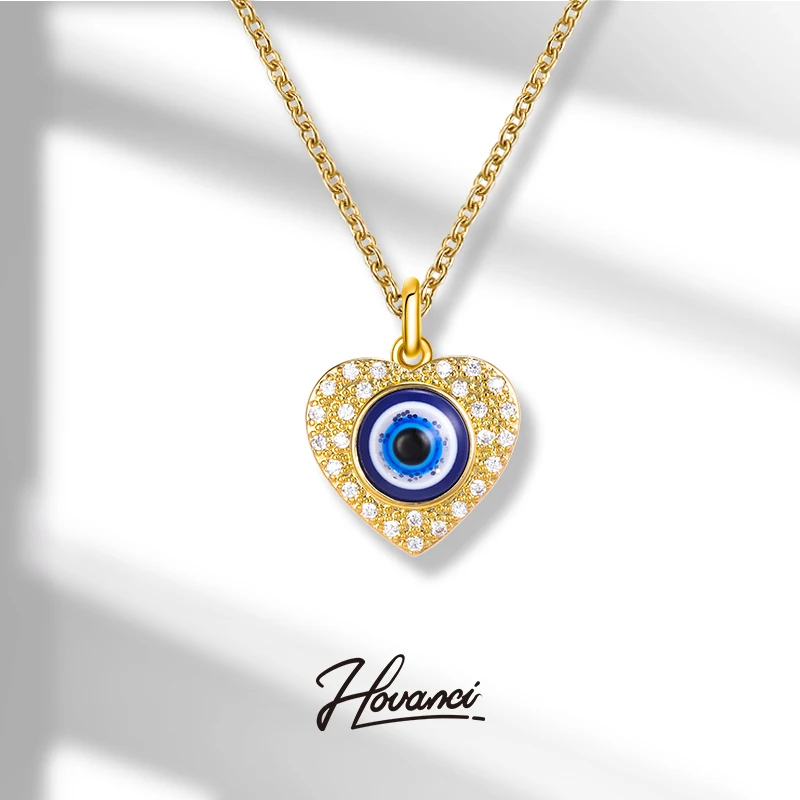 

HOVANCI Sublimation Mother's Day Stainless Steel Jewelry 03 18k Gold Plated Devil Heart Evil Eyes Pendant Necklaces