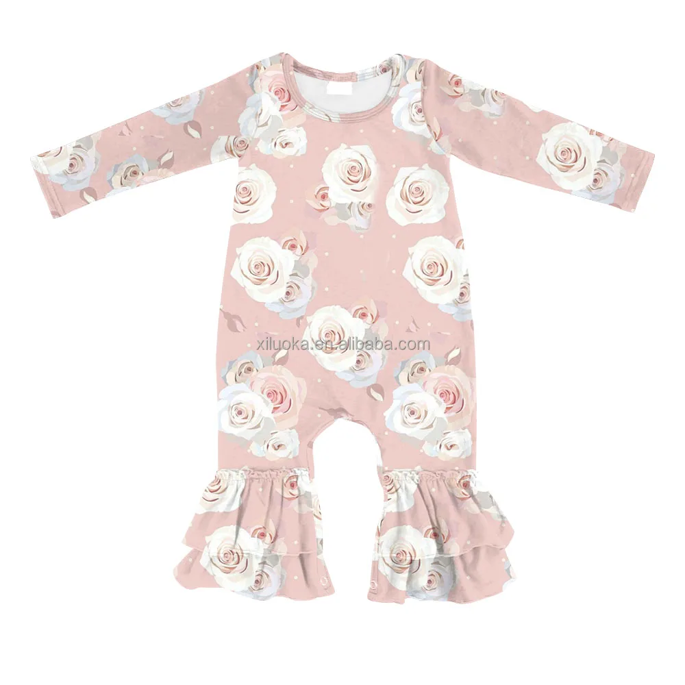 

Hot Sell Long Sleeve Floral Print Jumpsuit Newborn Infant Girls Baby Rompers