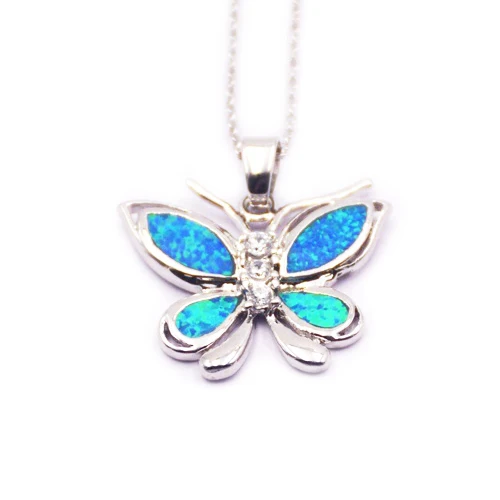 

HOT SALE fashion synthetic blue fire butterfly opal silver pendant resizable necklace for jewelry design, Blue fire opal
