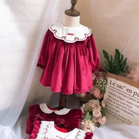 

kids velvet dress winter long sleeve red christmas lace embroidery girls dresses spanish children's clothes boutiques wholesale