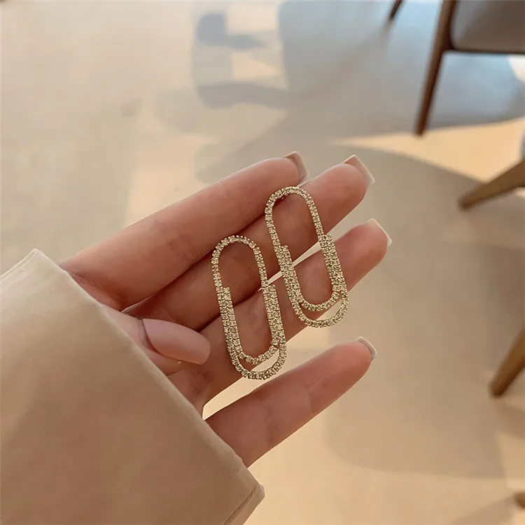 

Delicate Pin Paper Clip Retro Zircon Simplicity High Quality Earring Womens Accessories Earings