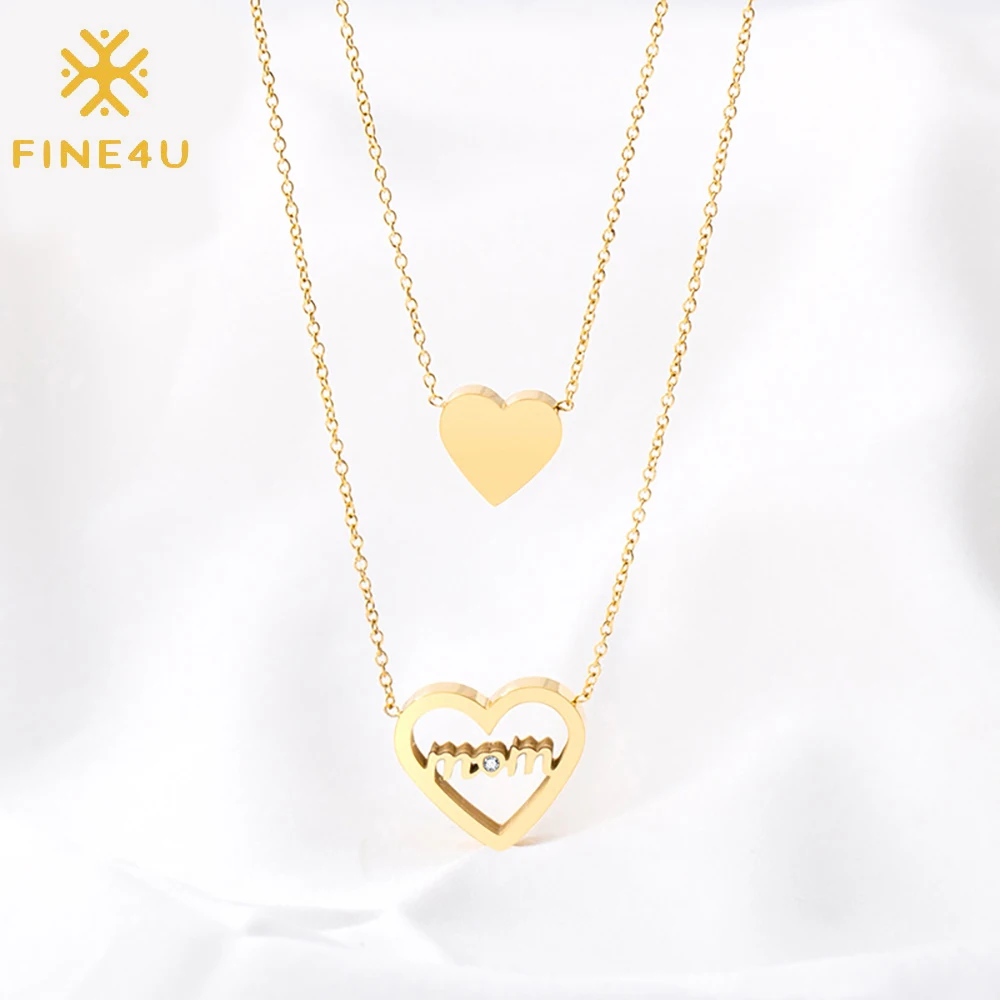 

Mother'S Day Stainless Steel Jewelry Layered Gold Plated Heart Mom Pendant Mothers Day Gifts Necklace