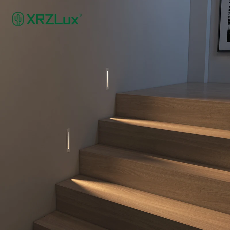 

XrzLux High Quality Modern Indoor Aluminum IP20 Rectangle 3w White Motion Sensor Hotel Decoration Recessed Led Stair Step Lights