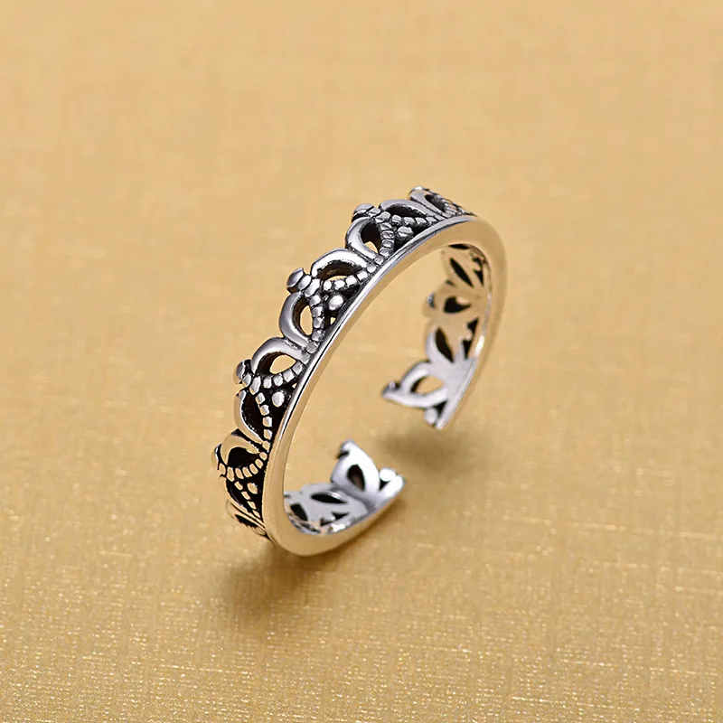 

Wholesale 925 Silver Sterling Korean Simple Retro Thai Silver Love Crown Rings Open Adjustable Jewelry