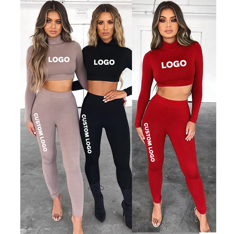 Free Shipping Turtleneck Two Piece Fashion Ladies Sexy Sport Yoga Pants Leggings Printed Leggings for Women