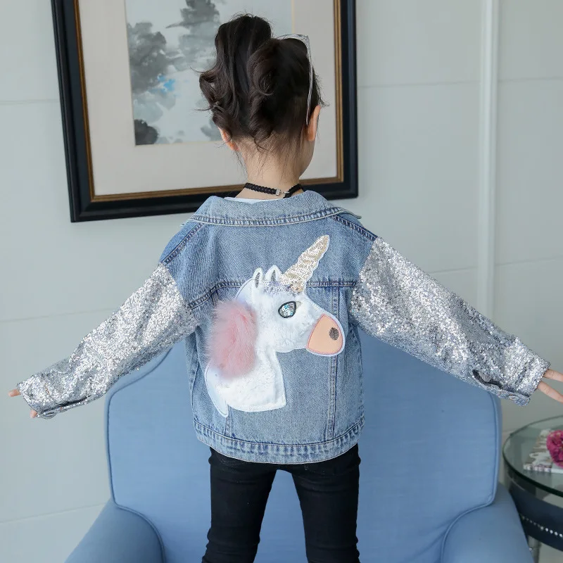 

Bear Leader New Fashion unicorn Girls Jackets Sequin Cowboy Coats Outerwear embroidery Girls coat Children's Clothing Kids Jean