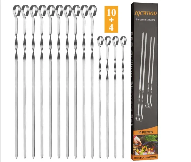 

Reusable Bbq Sticks Flat Metal Grilling Skewers Stainless Steel Barbecue Skewers, Natural color