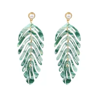 

wholesale danyuan yiwu jewelry European American acrylic leaf earrings long leaf female simple acetic acetate big long earrings