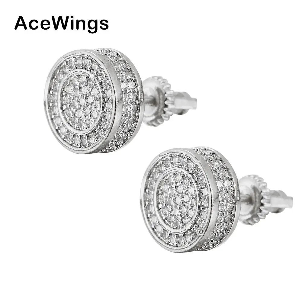 

E006 CZ earrings Men Brass setting zircon stud earrings hip hop bling blilng iced out