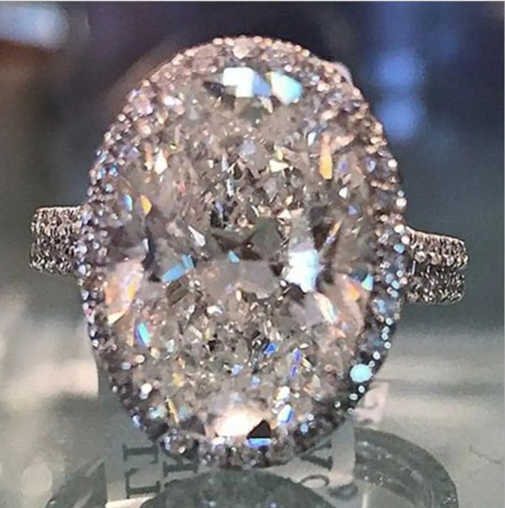 

Female Vintage Retro White Blue Cubic Zircon Silver Filled Square Finger Ring for Women Exaggerate Wedding Party Ring Jewelry