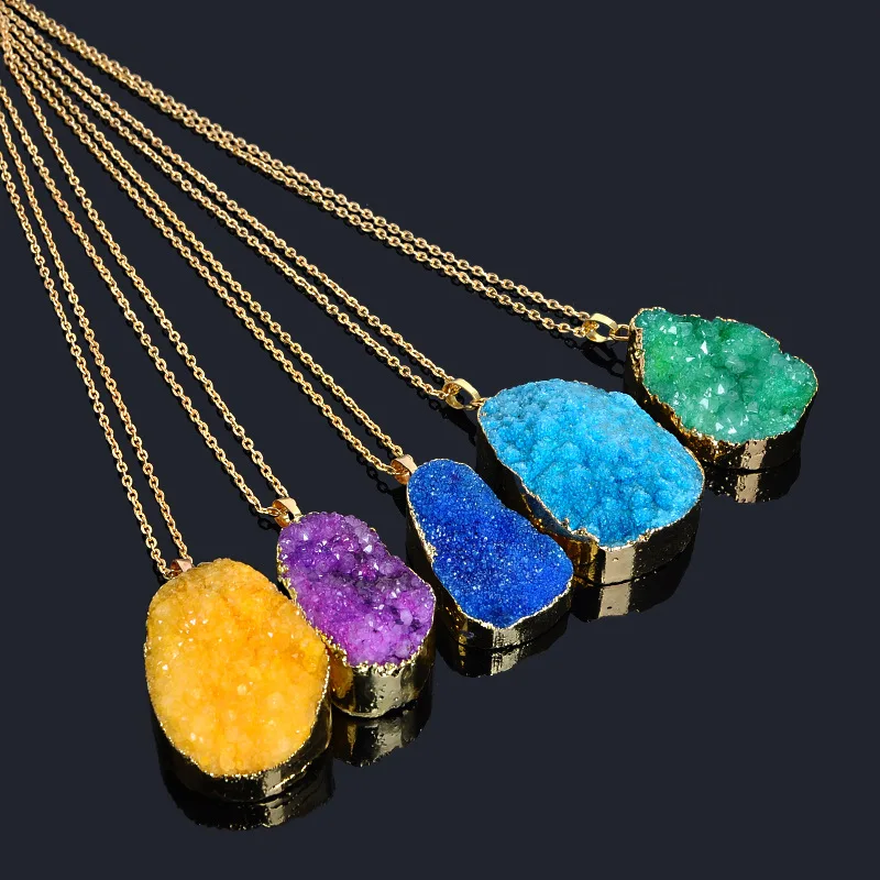 

Colorful Irregular Natural Crystal Stone Pendant Necklace for Women, As pic