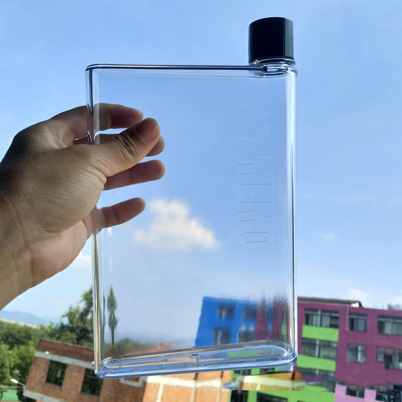 

Feiyou promotional portable 420ml outdoor sport square shape A5 flat plastic clear notebook water bottle, Customized color