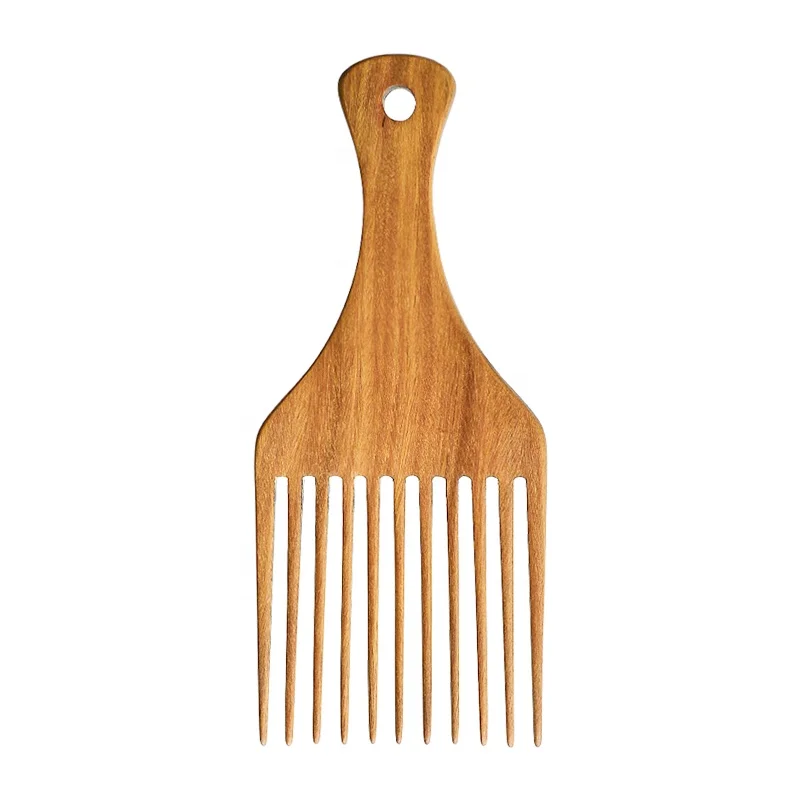 

Custom Logo High Quality Natural Green Sandalwood Wide Tooth Afro Pick Beard Comb