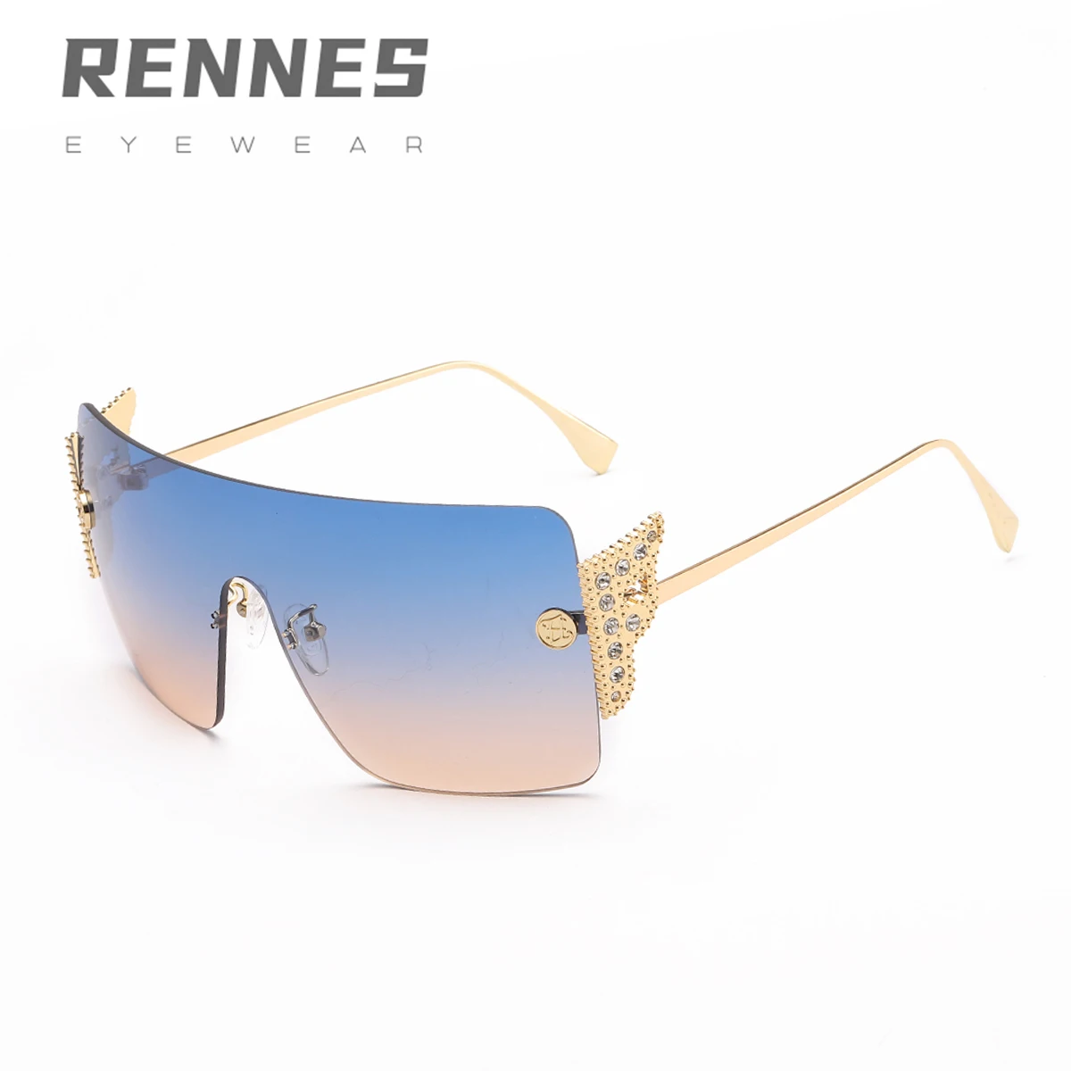 

RENNES 2021 new European and American frameless fashionable sunglasses large frame one-piece decorative brick cross-border