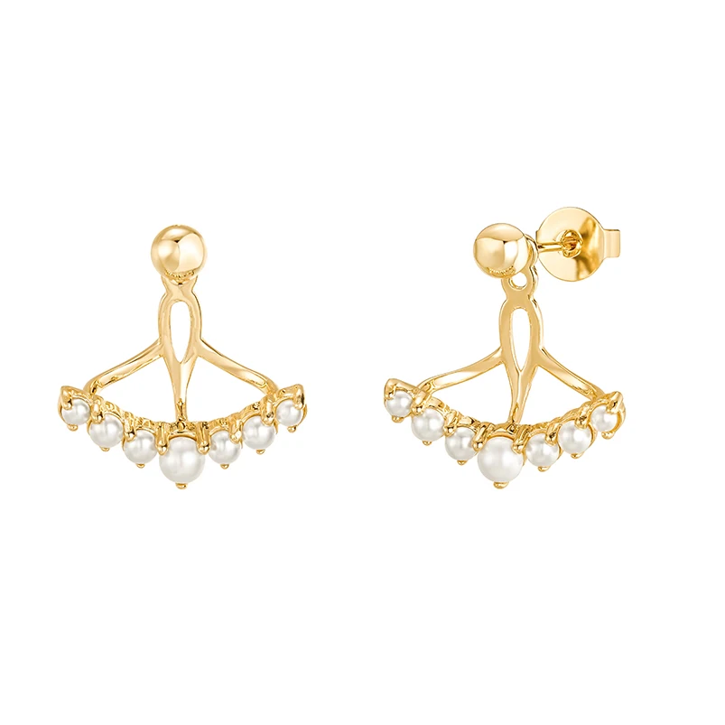 

Gemnel 925 silver natural shell pearl gold earrings 18K gold plating hook jacket stud freshwater pearl earrings