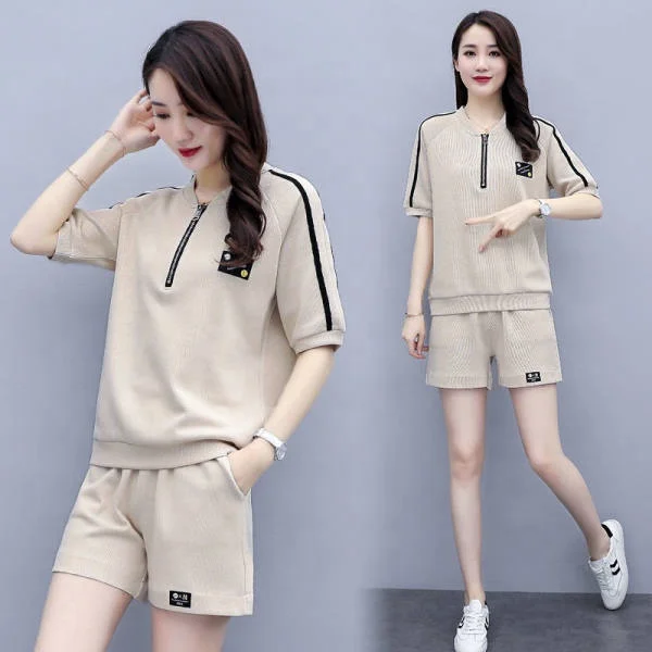 

Casual sports suit female 2020 Xia Xin running workout fashion slim short-sleeved shorts were thin sweater two-piece suit