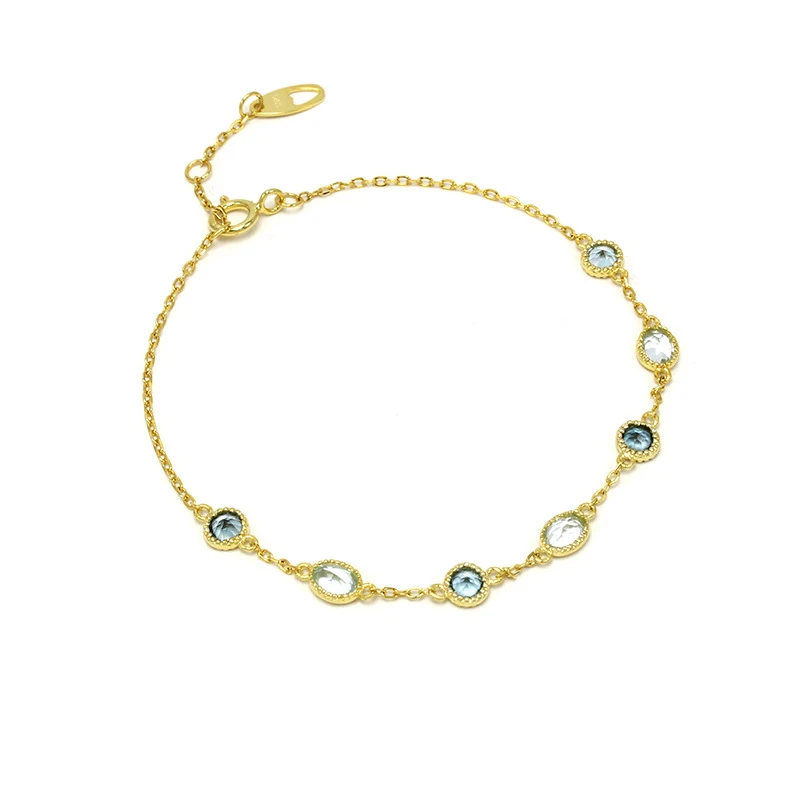 

Aimgal Jewelry Light luxury silver S925 18K gold plated natural stone bracelet with natural blue tuopa color treasure bracelet f