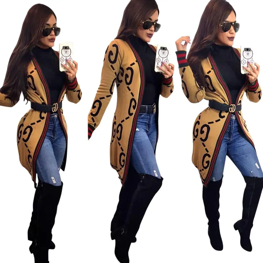 

S3021 Elegant striped casual cardigan top luxury coat women winter autumn womens trench coat