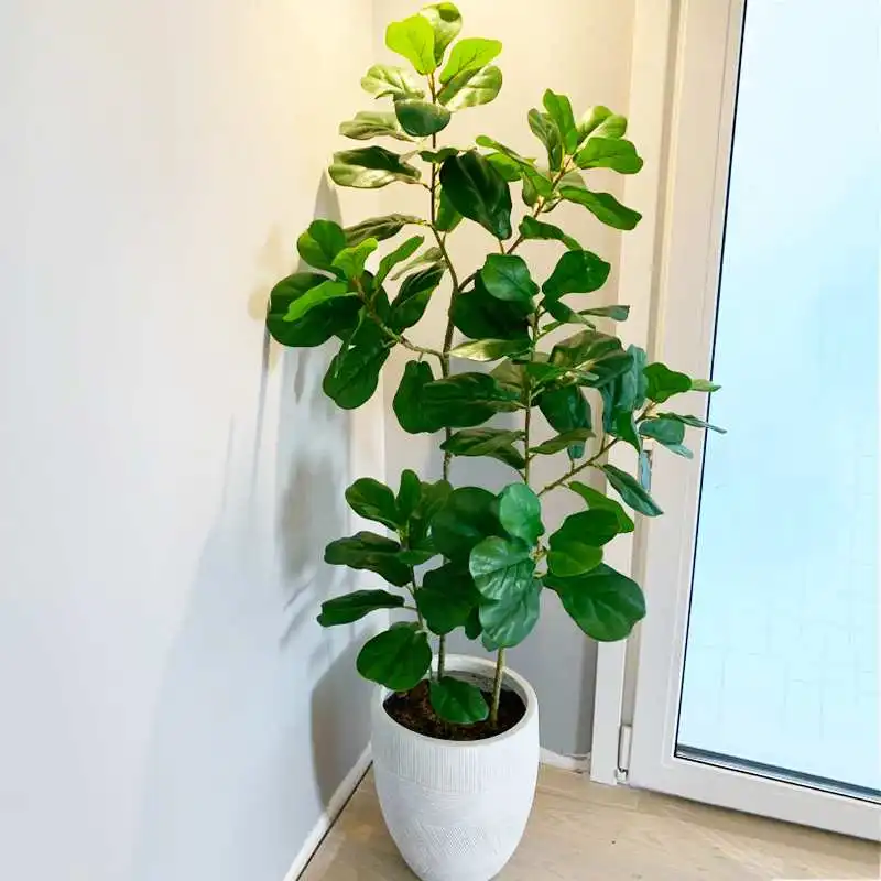 

55-122cm Tropical Plants Large Artificial Ficus Tree Branch Real Touch Banyan Tree Palm Leaves For Home Garden Office Decor, Green