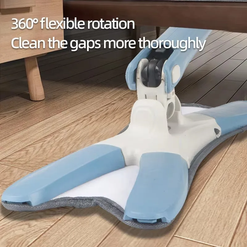 The butterfly mop head turned sideways on its 360 degree joint to reach under a piece of furniture