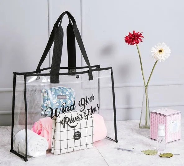 

Beach bag transparent waterproof large capacity jelly bag swimming shopping storage travel tote bag