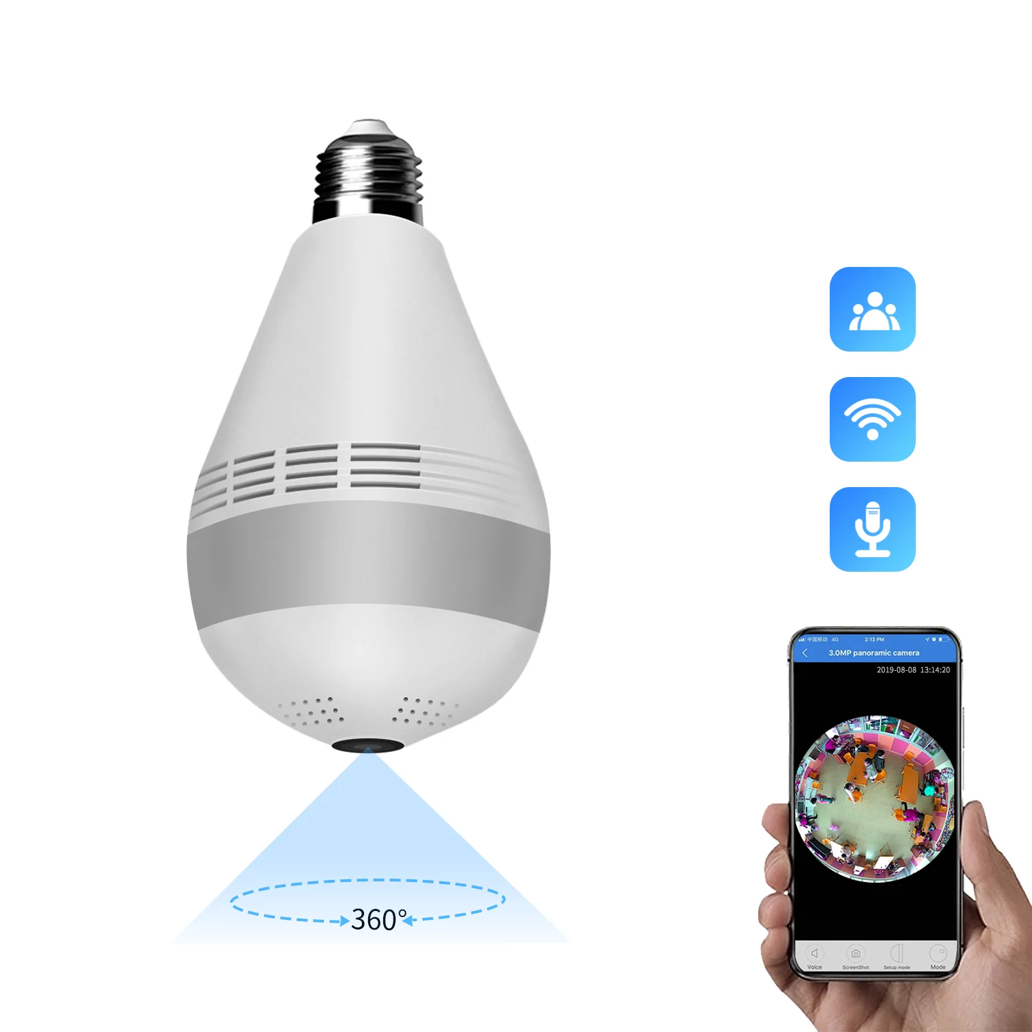 

V380 360 degree VR panoramic camera infrared ip bulb camera 1080P wifi lamp camera