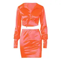 

Womens long sleeve two pieces skirt and crop top set