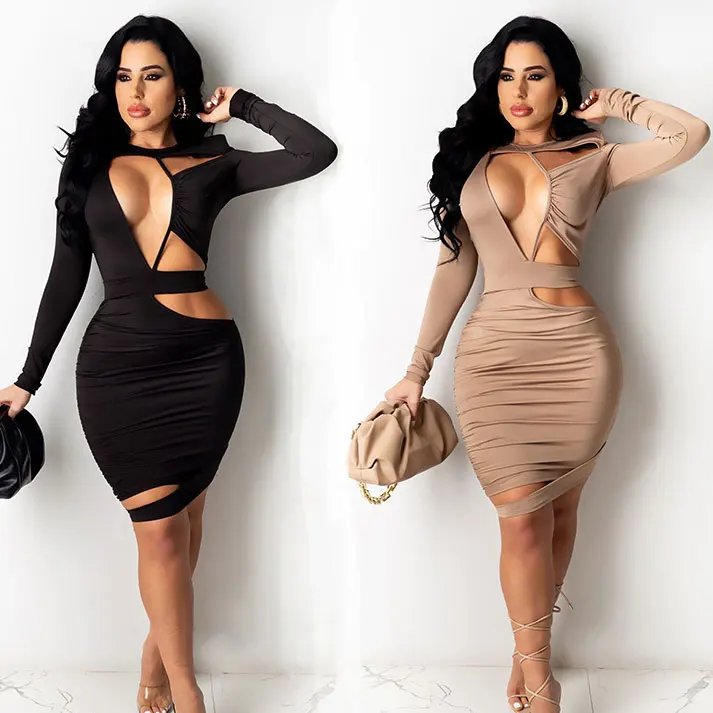 

FS3684A 2021 Fashion ruched dress woman casual dresses
