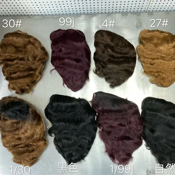 

Raw Indian human hair wig popular type in Africa short hair water wave machine made wig