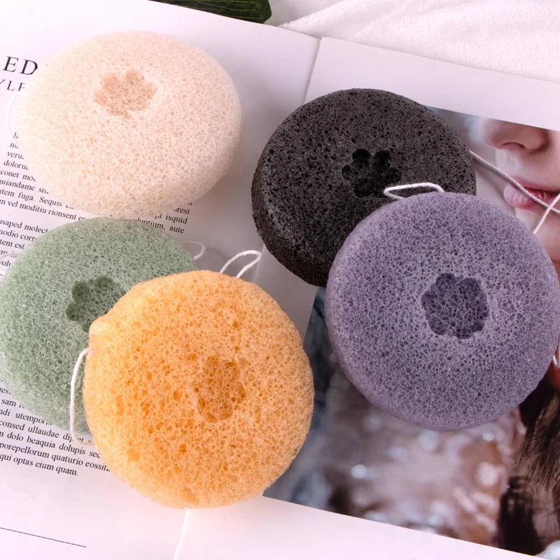 

Oblate Half Round Ball Heart Shape Colorful Mix Color Nature Organic Konjac Sponge Private Label, Green, red, blue, black etc