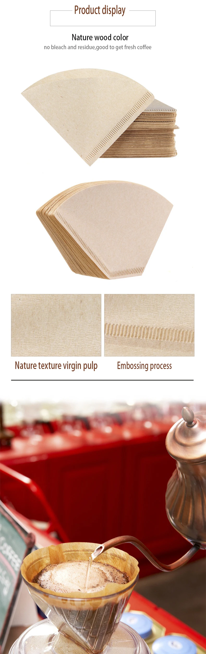 V Shape Barista Pour Over Drip Coffee Paper Filter White Brown Color