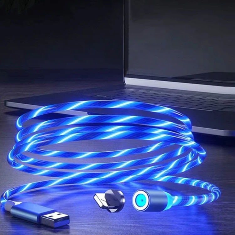
3 in 1 Self Wrapping Portable Easy-Coil Self Winding Magnet Cable LED Flowing Light Magnetic Charging Cable 