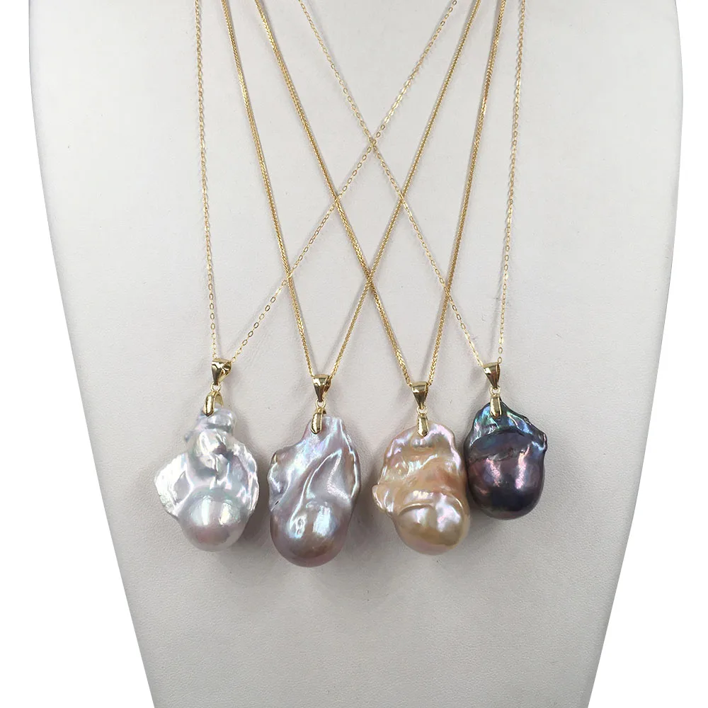 

nature big baroque freshwater PEARL pendant necklace 925 silver pearl pendant necklace for women 18 -24 inch