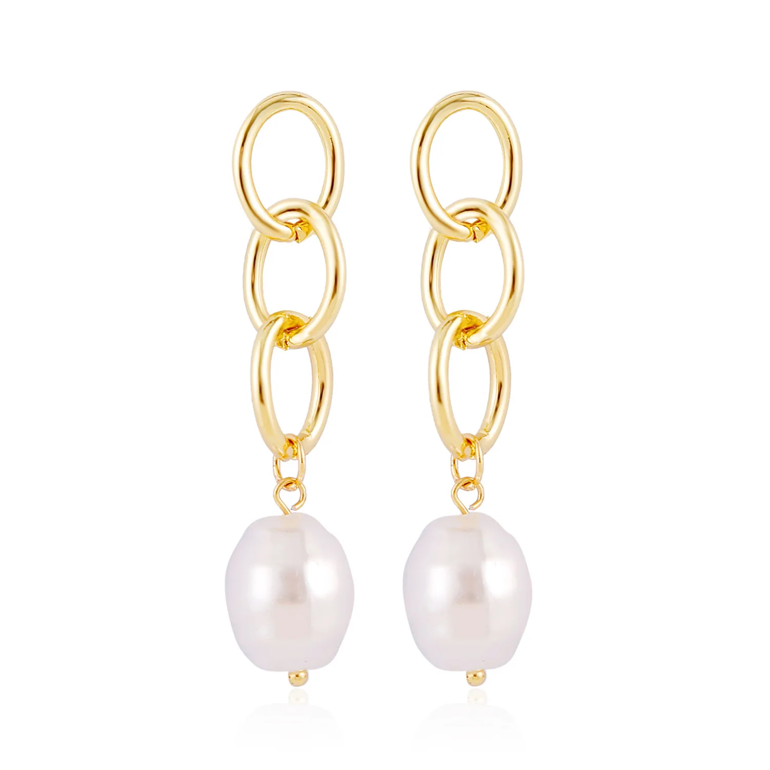 

JUHU Creative Link Chain Drop Earrings Jewelry Simple Gold Metal Tassel ins punk long chain shape pearl alloy Earrings for Women, Gold/silver