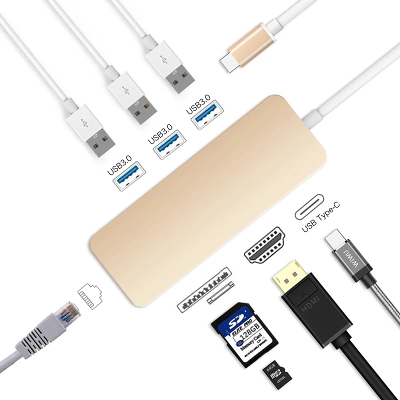 2019 Portable USB Convertor & USB Type C Hub with 3*USB3.0+PD Charging +HDM I+SD/TF Card Reader+RJ45 for macbook Pro & Air - ANKUX Tech Co., Ltd