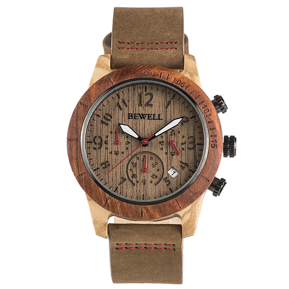 

Bewell 41mm Mens Wood Watch with Genuine Leather Strap Japan Custom Watch Mens Watches Private Label