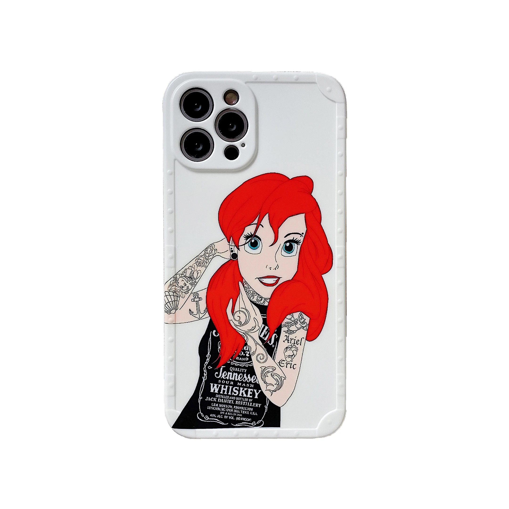 

2021 Ariel Princess Tattoo Cartoon Straight Edge Dot IMD Phone Case For iPhone 12 Pro MAX X/XS XR 7/8 Plus Clean IMD Cover Coque