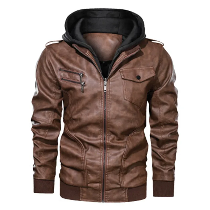 

Men Fashion Winter Detachable hooded pu leather jacket plus size casual motorcycle leather Coat