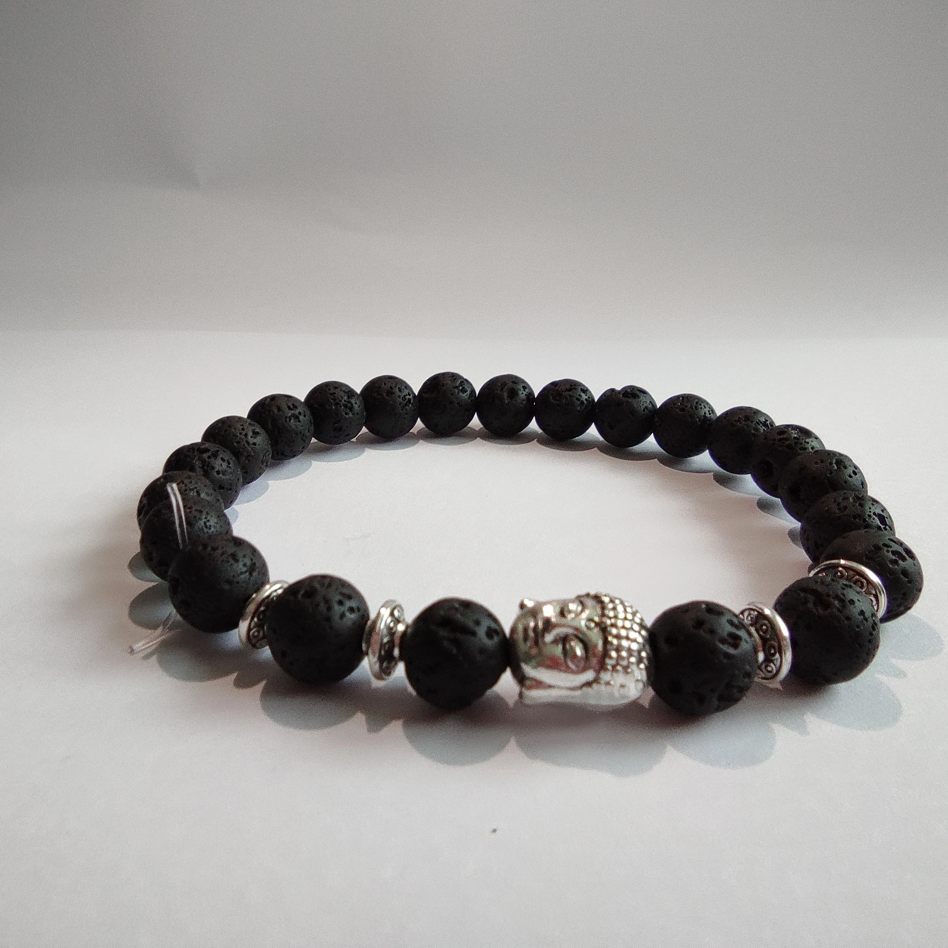 

Natural Stone Healing Bracelet Real Volcanic Stones with Buddha head decoration, Black color