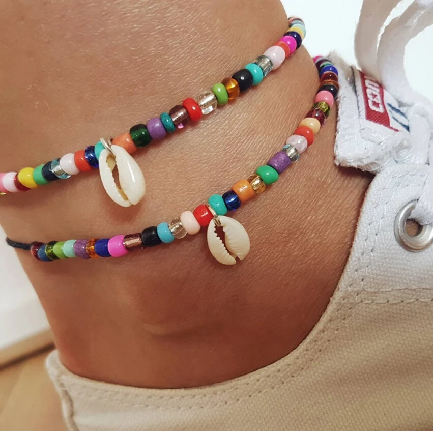 

Boho Seashell Anklet Ankle Bracelets Colorful Beaded Anklets for Women Leg Bracelet Summer Beach Foot Jewelry C4, Photo