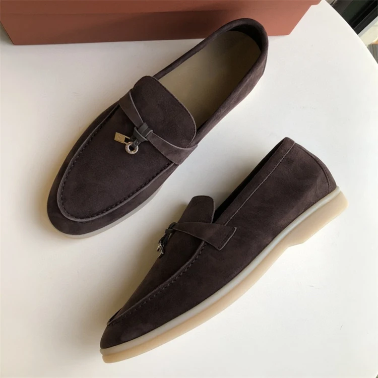 

custom logo luxury designer shoes cow leather suede slip on casual walking style dress loafers shoes men