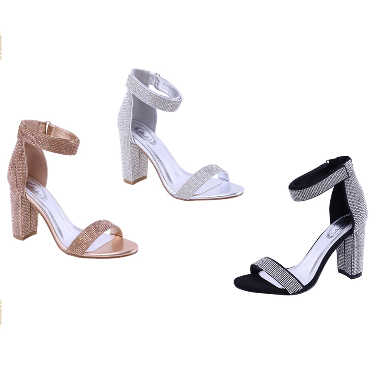 

US Stock ATALINA Summer 2021 Wholesale Women's Square High Heel Sandals Lady Clear Fashion Causal Block Heel Shoes for Ladies, Black/silver/champagne