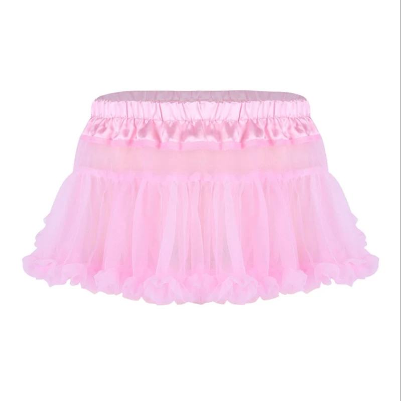 

iEFiEL Mens Sissy Tulle Layered Skirt Satin Frilly Ruffled Sexy Mini Tutu Skirt Crossdresser Clubwear