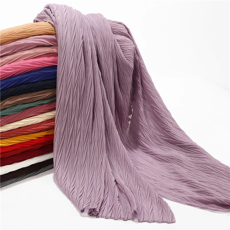 

Wholesale Online Muslim Pleated Scarf Women Crinkle Chiffon Hijab Adult High Quality