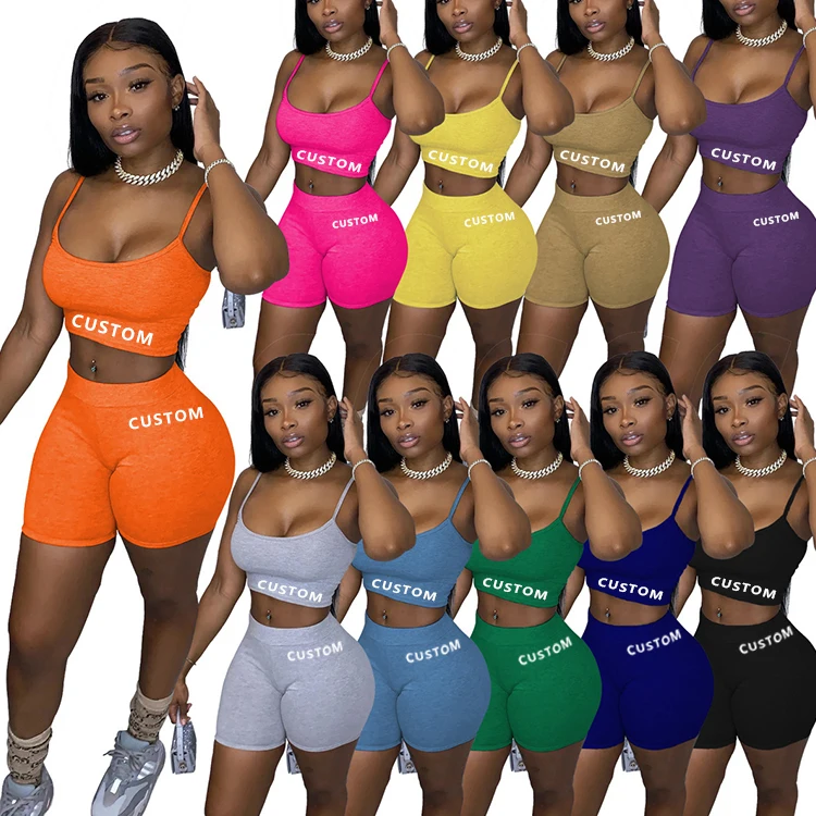 

Custom high quality stylish cheap famous brands summer beach pink clothes bra and shorts set plus size yoga 2pc short sets women