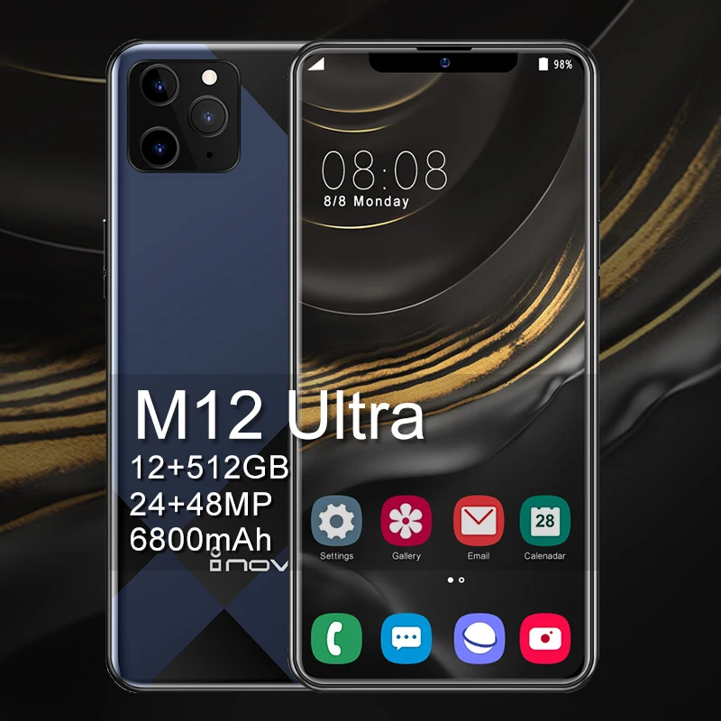 

M12 Ultra 12+512GB MTK6580P Mobile Phones Android Face ID AMOLED LET Cell Phone 4G Smartphones