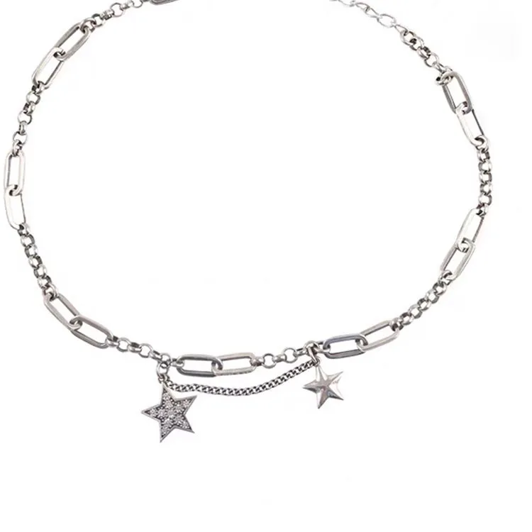 

Silver Mutil-layer Star Necklace Handmade Vintage Fashion Thick Chains Hip Hop Jewelry For Women