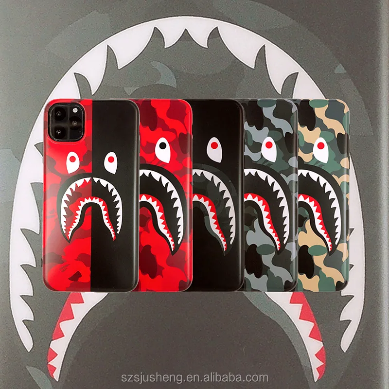 

Luminous Camouflage Shark Mouth decal matte pc case For iPhone X 11Promax xsmax for iphone8plus bape case lakers, 5 colors