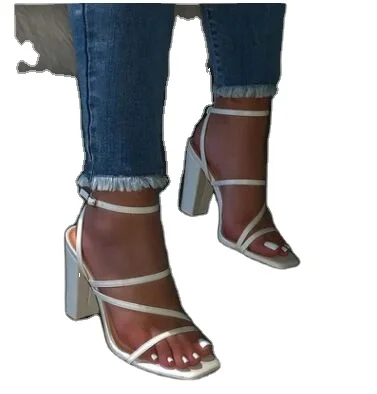 

901-1 Block heel shoes women New summer high heeled Sandals Slippers Fashion Chunky Heels belt Buckle Plus size White Pink beige, Brown white pink