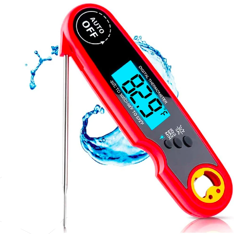 

Folding Waterproof Instant Read BBQ Meat Cooking Digital Thermometer With Bottle Opener and Backlight, Black,red